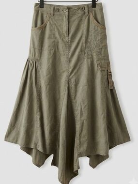 Vintage Warehouse Y2K Olive Green Cargo Grunge Midi Skirt size 6/ modern 8